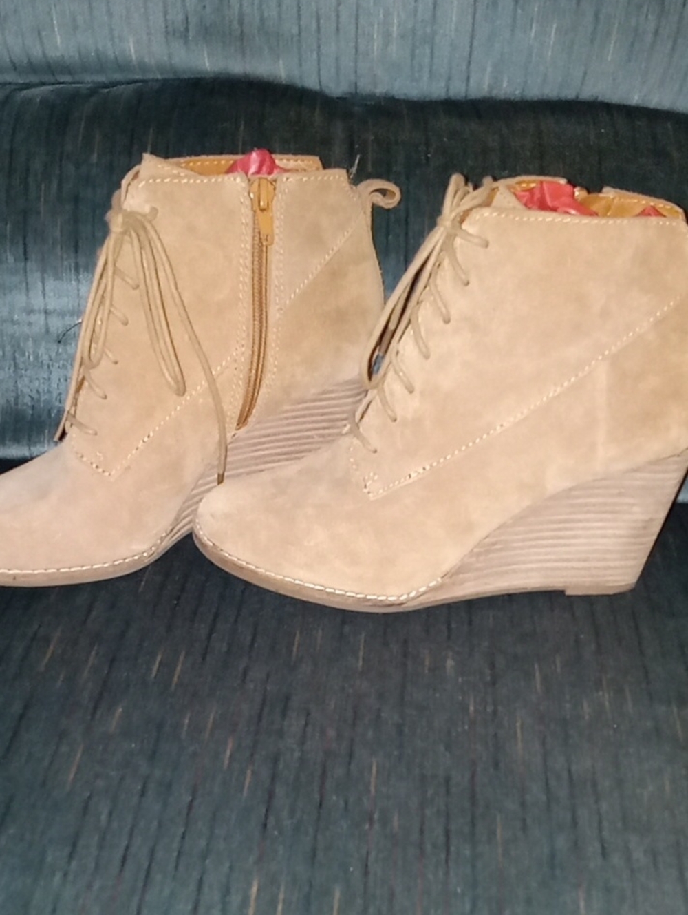 Lucky Brand Taupe Suede Wedge Ankle Boots